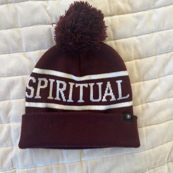 Spiritual Gangster Accessories - Spiritual Gangster Pom Pom Beanie in Burgundy